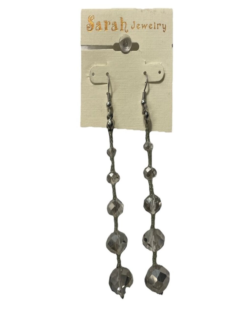 Long Gray Beaded Dangle Earrings 3.75" Sarah Jewelry Faceted Acrylic Drop Goth